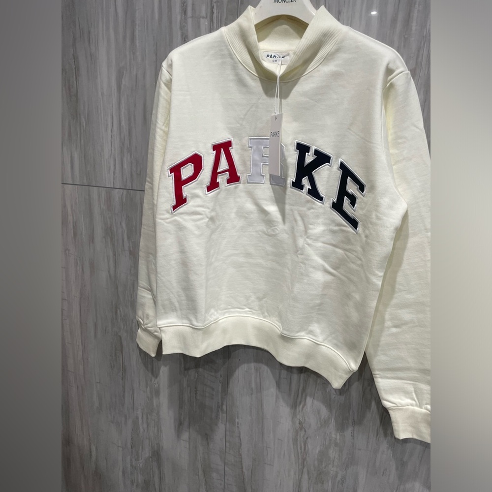 PARKE Men's Cream Sweatshirt with Red and Black Letters